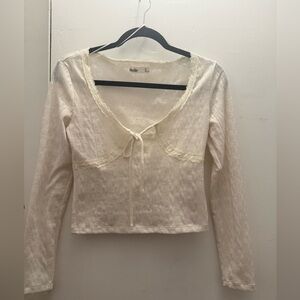 Elodie size small White Long Sleeve Tie-Front Top NWOT